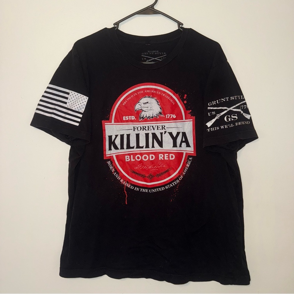 Grunt Style Forever Killin’ Ya 1776 Black Men’s T-Shirt Sz XL Blood Graphic